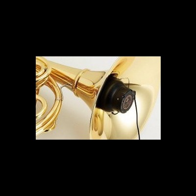 Instrumento musical de latão com microfone preto