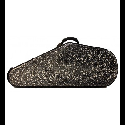 Estojó para instrumento musical preto com padrão salpicado branco