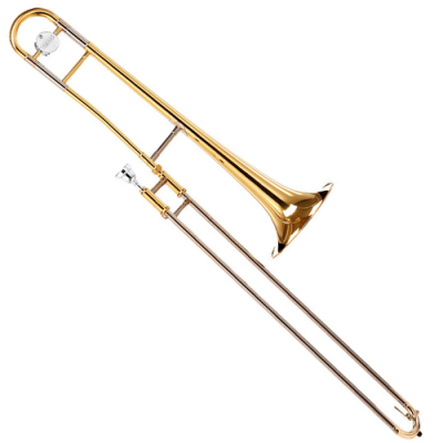 Trombão metal dourado e prateado com bocal prateado