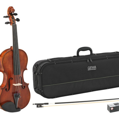 Violino castanho com arco, bloco de resina e estojo preto GEWA