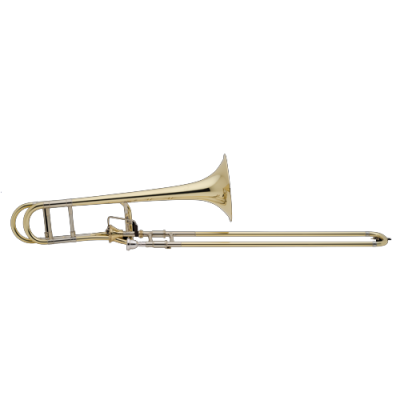 Trombone dourado em metal com acabamento brilhante