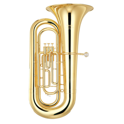 tuba dourada metálica com três pistões