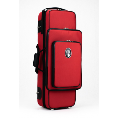 Estojo rígido vermelho com múltiplos compartimentos e logótipo MB