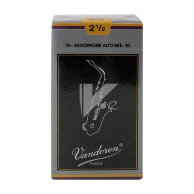 Caixa de palhetas Vandoren para saxofone alto cinzenta e amarela