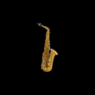Saxofone tenor dourado sobre fundo preto