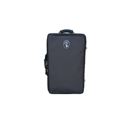 Mala de viagem preta retangular com alças e logótipo no centro