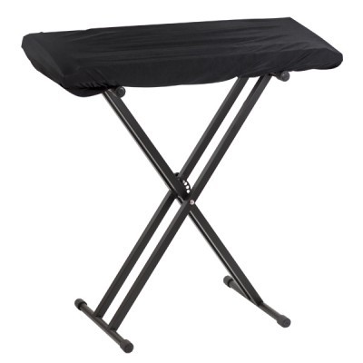 Suporte de teclado musical preto com estrutura em X e tampo acolchoado