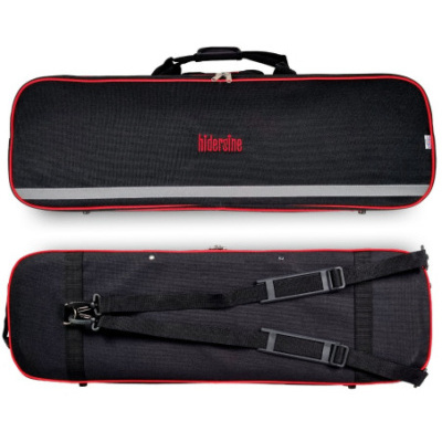 Estojo preto para instrumentos com detalhes vermelhos e cinzentos e alças ajustáveis