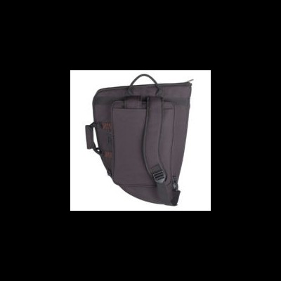 Mochila preta em tecido com alças acolchoadas e bolso lateral