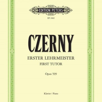 Capa de partitura musical CZERNY com texto e borda verde decorativa