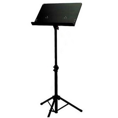 Estante de música preta em metal com suporte ajustável e base tripé