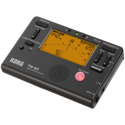 Afinador e metrónomo eletrónico KORG TM-60 preto com ecrã LCD