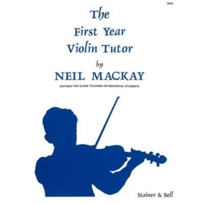 Capa de livro de instruções para violino com ilustração azul de pessoa a tocar violino