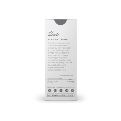 Embalagem branca de palhetas Hemke Elegant Tone com texto descritivo em inglês.