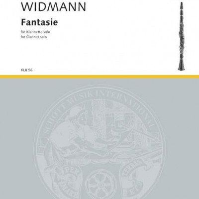 Partitura musical para clarinete com título WIDMANN Fantasie e imagem de clarinete