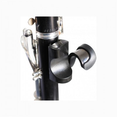 Suporte de clarinete em plástico preto e metal prateado