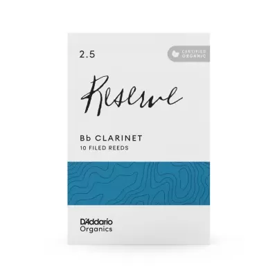 Caixa branca com detalhes azuis de palhetas para clarinete Bb DAddario Organics