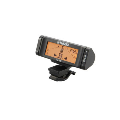 Afinador digital Yamaha TD-38 com ecrã laranja e corpo preto