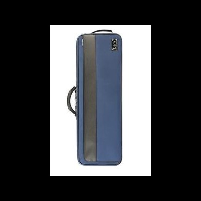 Estojo rígido azul com listra cinza escuro e etiqueta bam