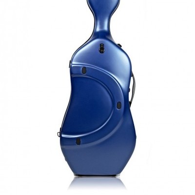 Estojo rígido azul metálico para violoncelo com fecho preto