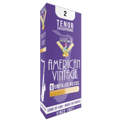 Embalagem roxa de palhetas American Vintage para saxofone tenor com texto e números