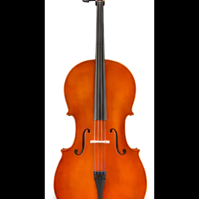 Violoncelo laranja com braços e cavalete negros