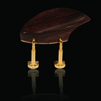 Suporte de ombro de violino em madeira escura com suportes dourados