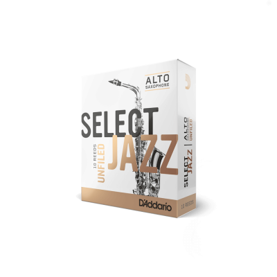Caixa de cordas para saxofone alto D'Addario Select Jazz Unfiled com imagem de saxofone