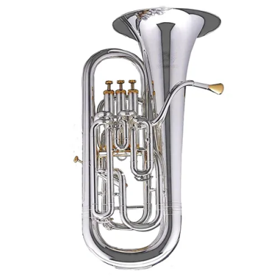 Trombón prateado com válvulas douradas