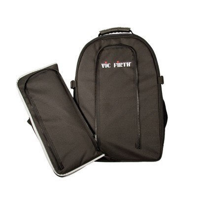 Mochila e bolsa pretas com fecho e logo VIC FIRTH