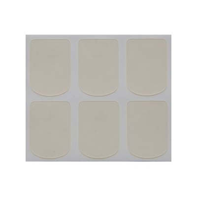 Seis almofadas adesivas transparentes dispostas em duas filas sobre fundo branco