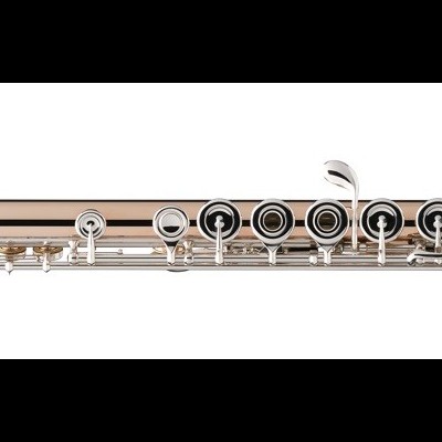 Flauta transversal metálica prateada com chaves