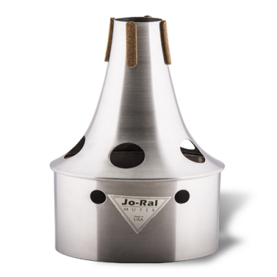 Mudo para trompete em metal prateado com várias aberturas circulares e selo triangular Jo-Ral MUTTES USA