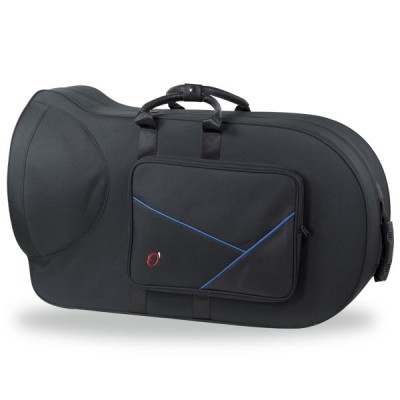 Estojo rígido preto para tuba com bolso frontal azul