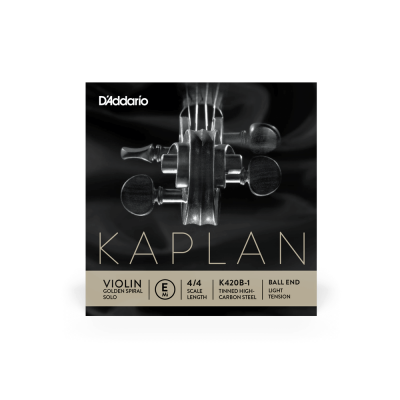 Pacote de cordas para violino D'Addario Kaplan em embalagem preta com imagem de violino