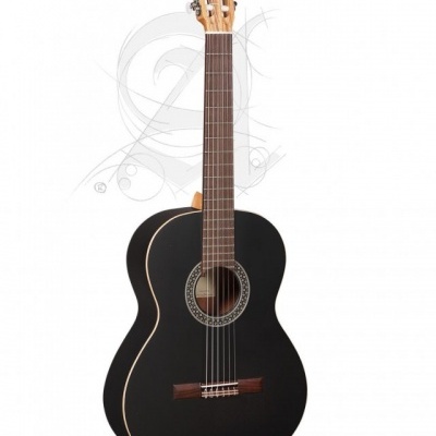 Guitarra clássica preta em fundo branco