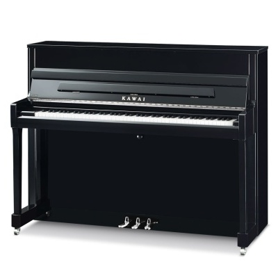 Piano vertical KAWAI preto brilhante com teclas e pedais