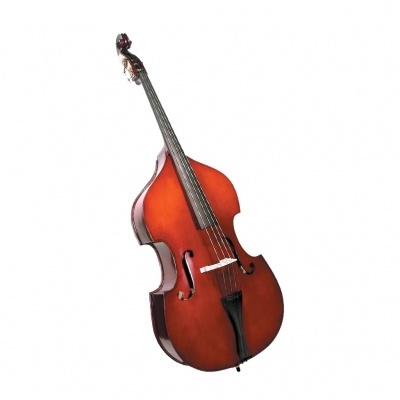 Contrabaixo acústico castanho-avermelhado com cinco cordas
