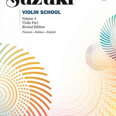 Capa do livro e CD Suzuki Violin School Volume 4 Violin Part Revised Edition com padrão circular colorido