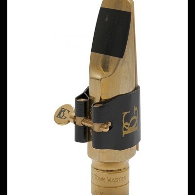 Mouthpiece para saxofone metálico dourado com capa preta e fivela BG