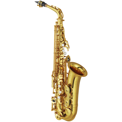 Saxofone tenor dourado com teclado e bocal preto