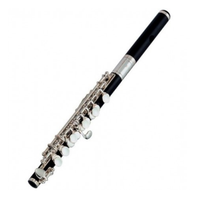 Flauta transversal preta com teclas metálicas prateadas