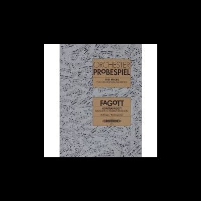 Partituras musicais para fagote, com etiquetas em papel bege e fundo de notas musicais.