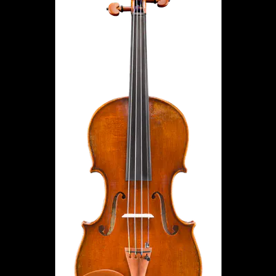 Violino de madeira castanho brilhante visto de frente