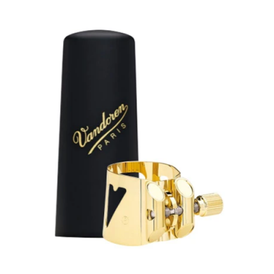 Abraçadeira dourada para instrumento com tampa preta Vandoren Paris