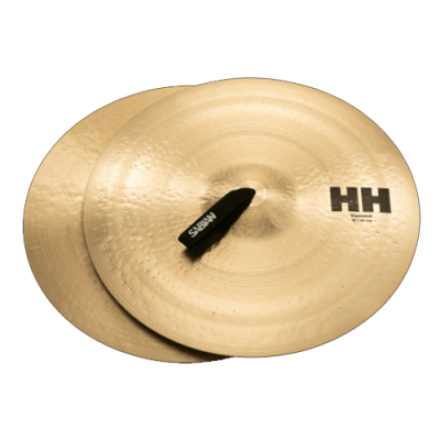 Par de pratos de bateria dourados com texto HH e suporte Sabian