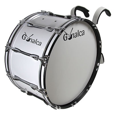 Tambor grande branco com armação metálica e alças pretas para transporte