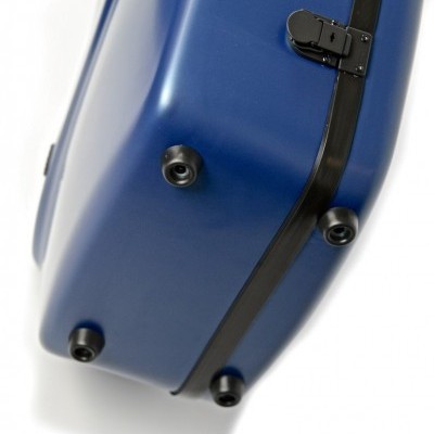 Mala de viagem rígida azul com fecho preto e pés protetores