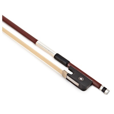 Arco de violino com madeira castanha e detalhes metálicos