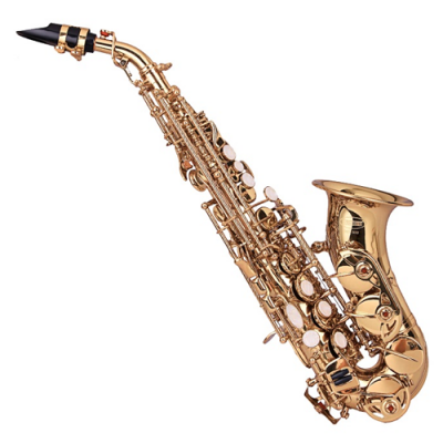 Saxofone tenor dourado com bocal preto e teclas brancas